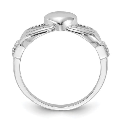 Sterling Silver Rhodium-plated CZ Claddagh Ring Size 8