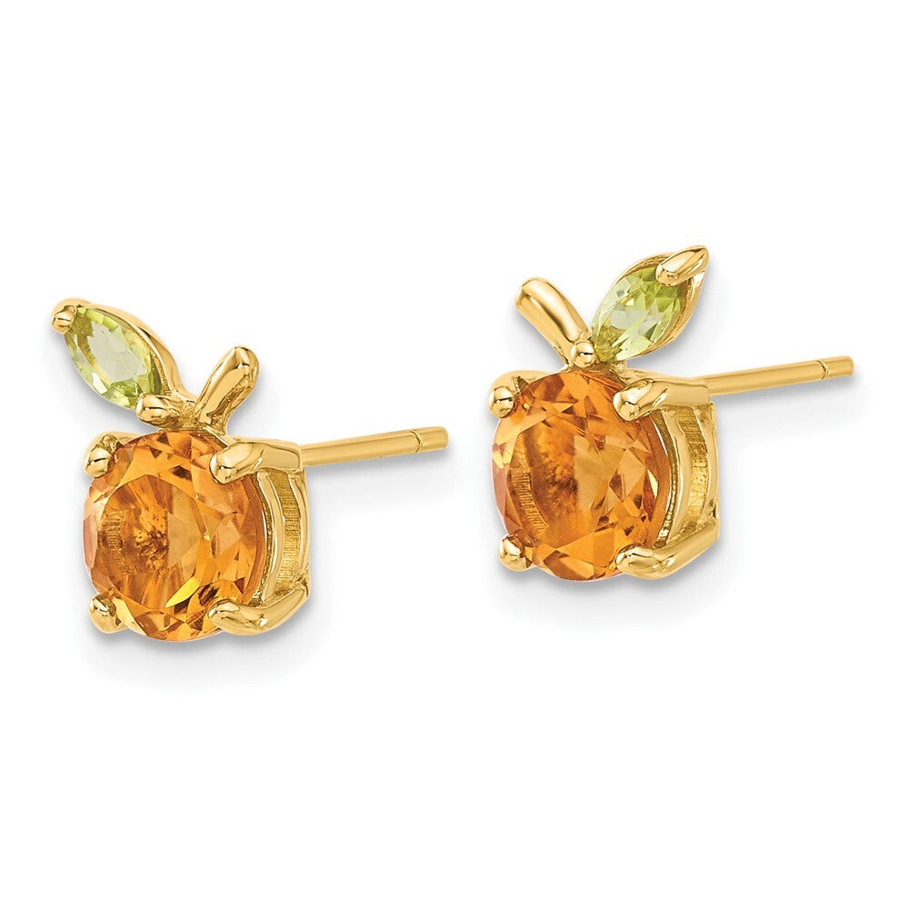 14k Yellow Gold Gold Citrine and Peridot Orange Stud Earrings Gift for Women