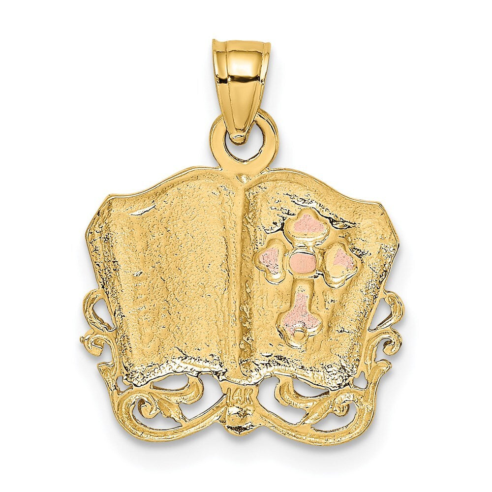 14k Two-tone Gold White Rhodium Holy Bible Cross Charm Pendant