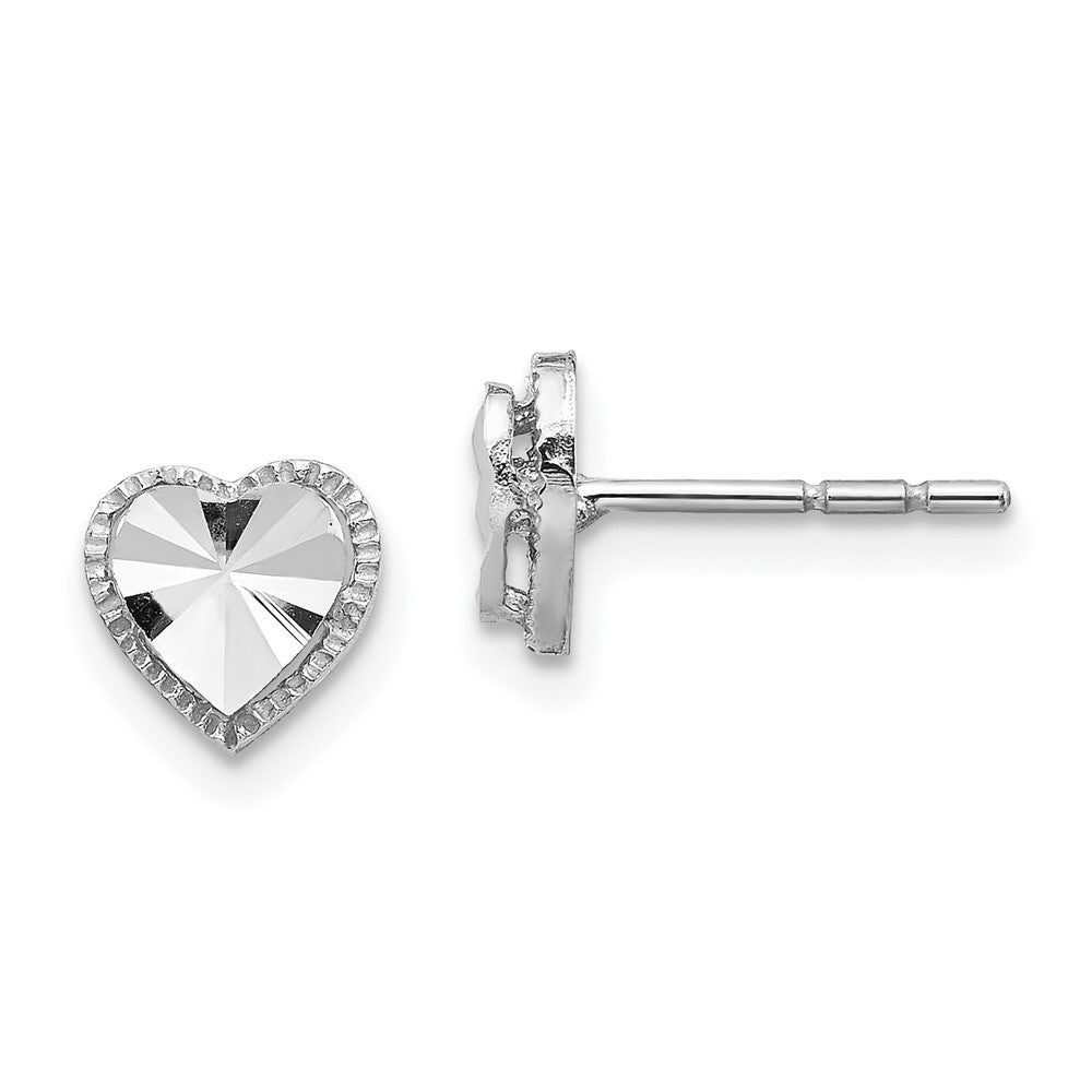 14K White Gold Diamond-Cut Heart Earrings