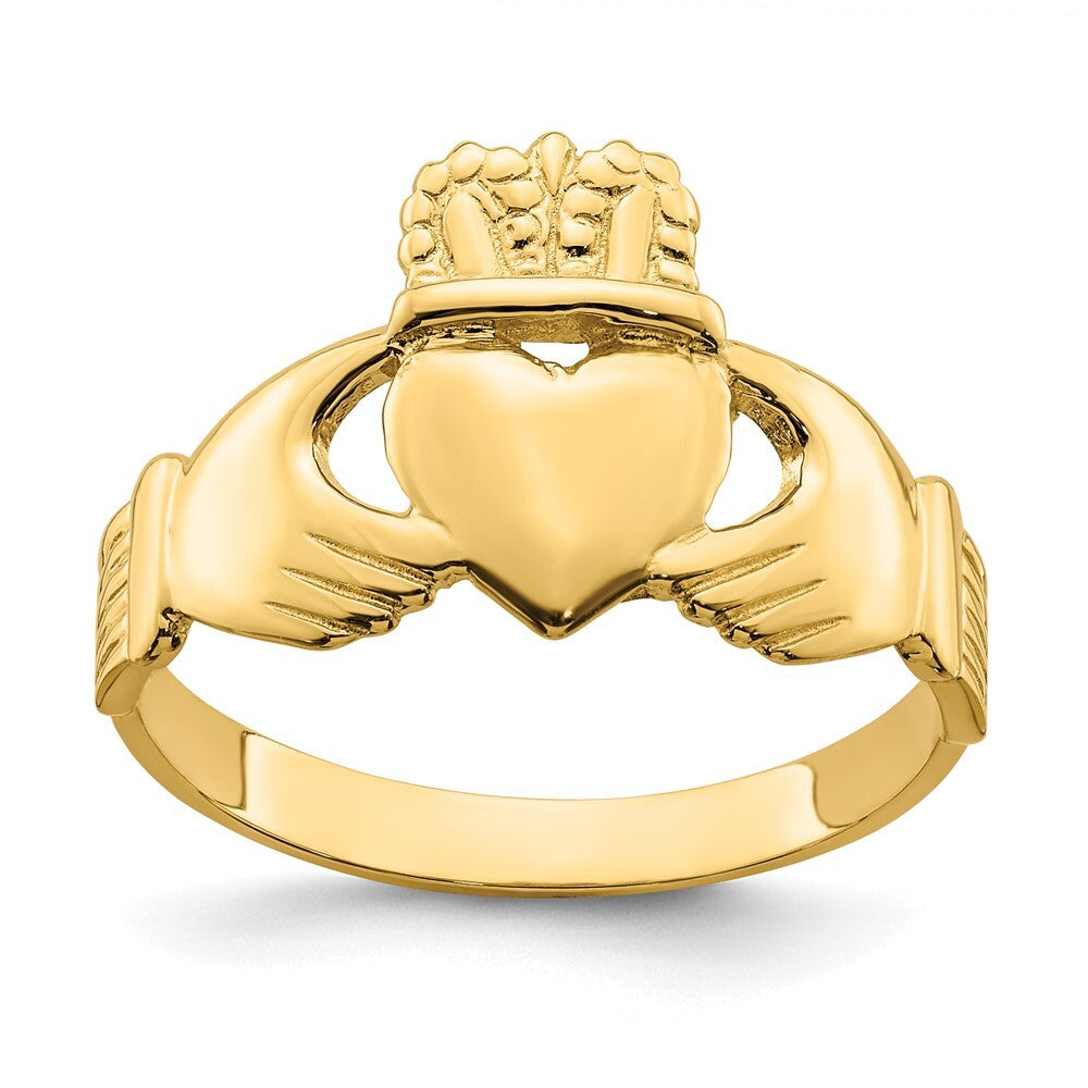 14K Yellow Gold Polished Claddagh Ring Size 9