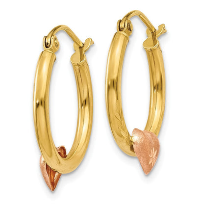14K Yellow & Rose Gold Heart Diamond-Cut Hoop Earrings