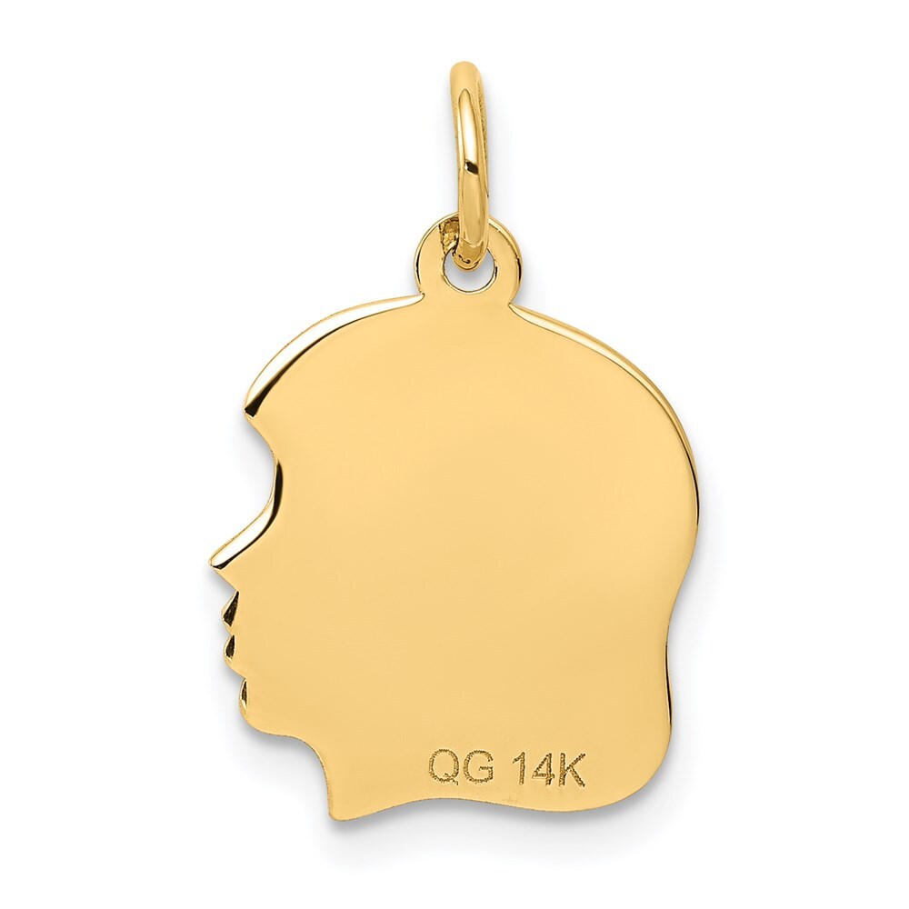 14k Yellow Gold .013 Depth Engravable Girl Head Charm Pendant for Women