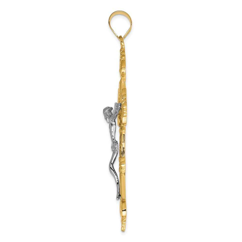 14k Two-Tone Gold INRI Fleur De Lis Crucifix Pendant