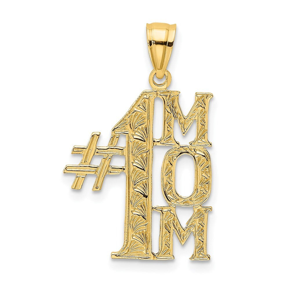 14k Yellow Gold #1 MOM Vertical Charm Pendant for Women