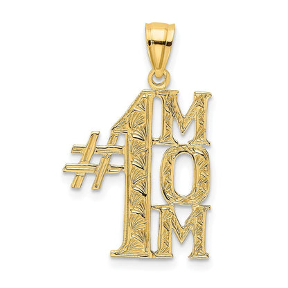 14k Yellow Gold #1 MOM Vertical Charm Pendant for Women