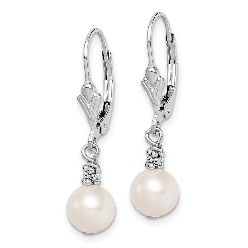 Sterling Silver Beaded Freshwater Cultured Pearl Leverback Dangle Earrings