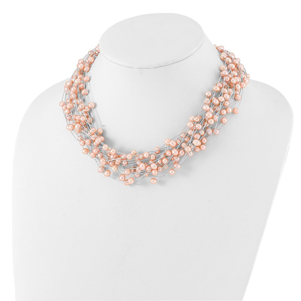 Sterling Silver 5-5.5mm Pink Semi-Round Cultured Pearl Multi Strand Necklace 18"