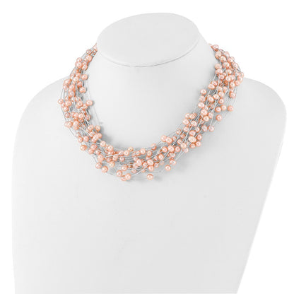 Sterling Silver 5-5.5mm Pink Semi-Round Cultured Pearl Multi Strand Necklace 18"