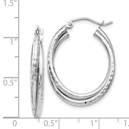 14k White Gold Diamond-cut Polished Oval Hoop Earring Gift for Women