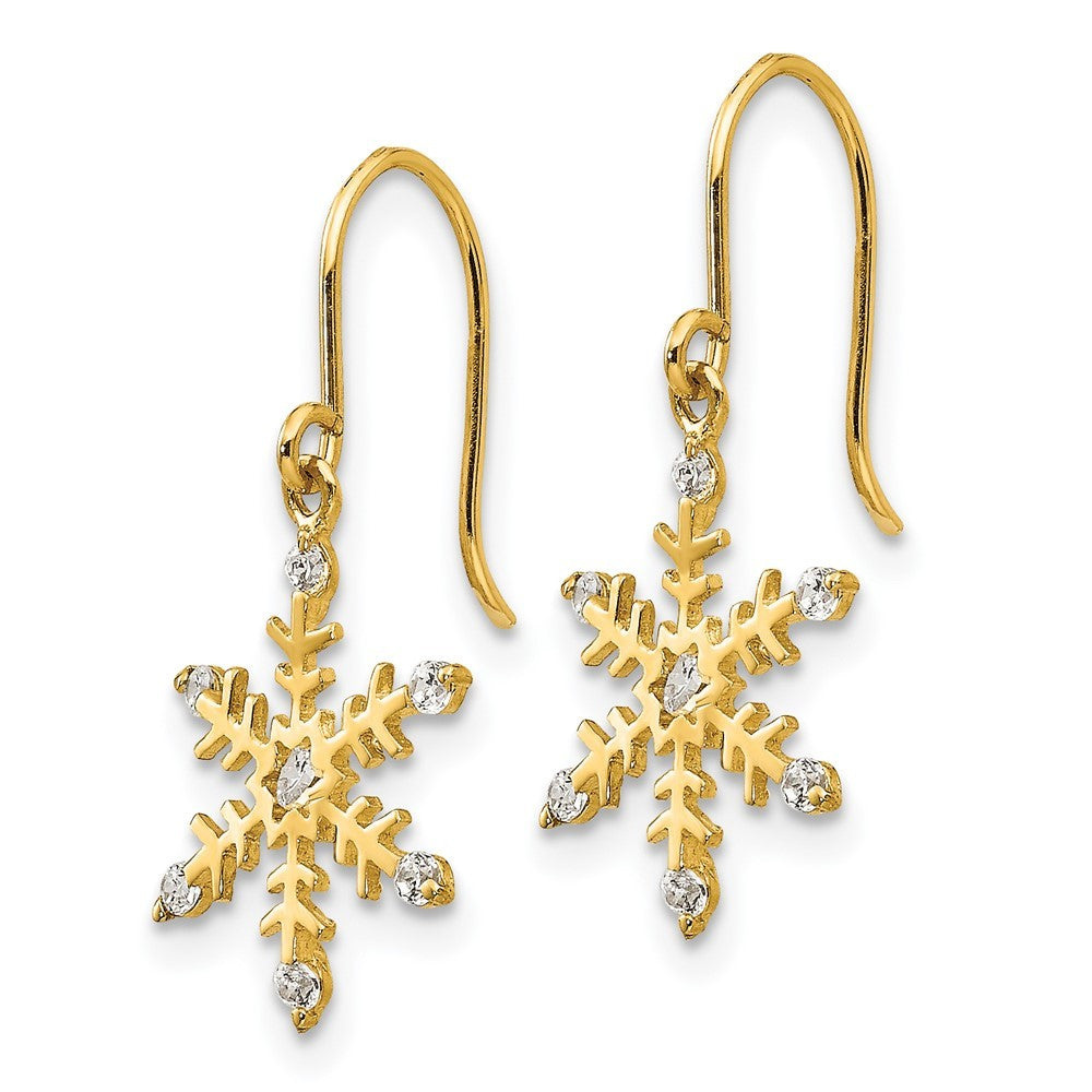 14k Yellow Gold CZ Children's Snowflake Dangle Earrings