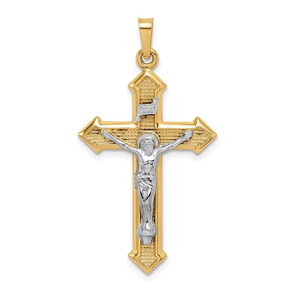 14k Two-tone Gold Polished and Textured INRI Crucifix Pendant for Women