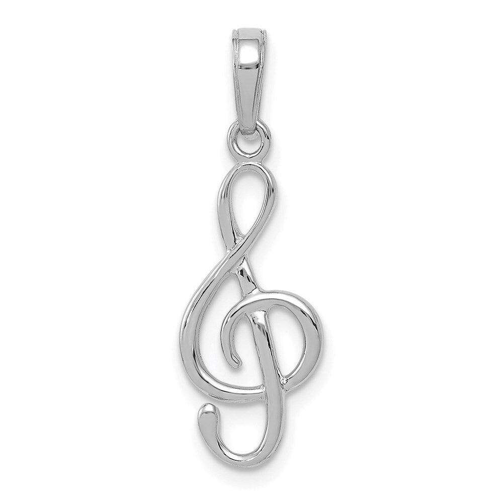 14k White Gold 3-D Treble Clef Pendant for Women