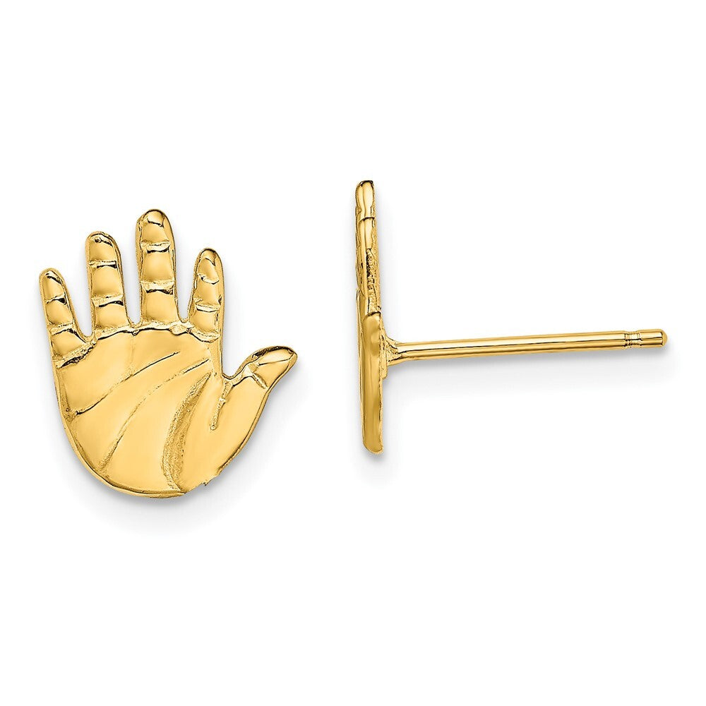 14k Yellow Gold Single Hand Print Stud Earrings Gift for Women