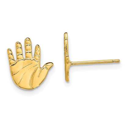 14k Yellow Gold Single Hand Print Stud Earrings Gift for Women