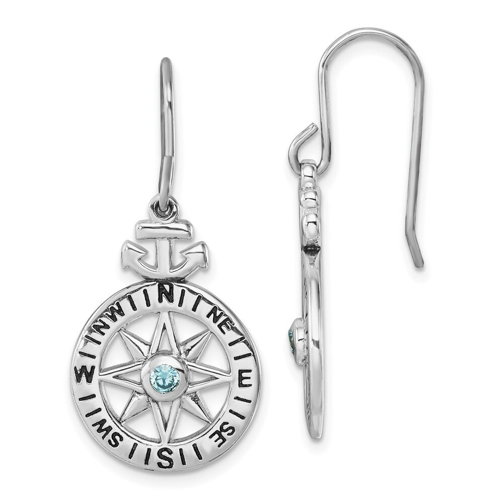 Sterling Silver Rhodium-Plated Polished Cubic Zirconia Compass Dangle Earrings