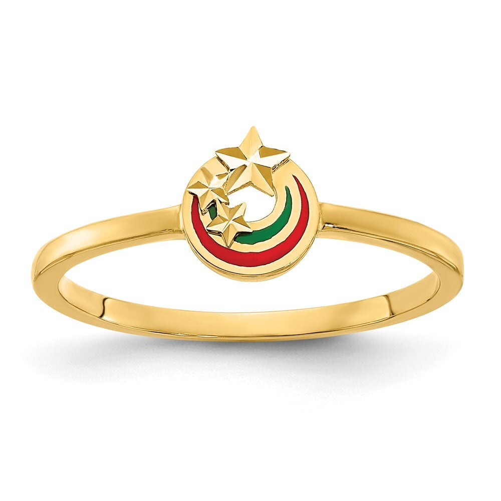 14K Yellow Gold Enameled with Diamond-cut Stars Ring Size 7