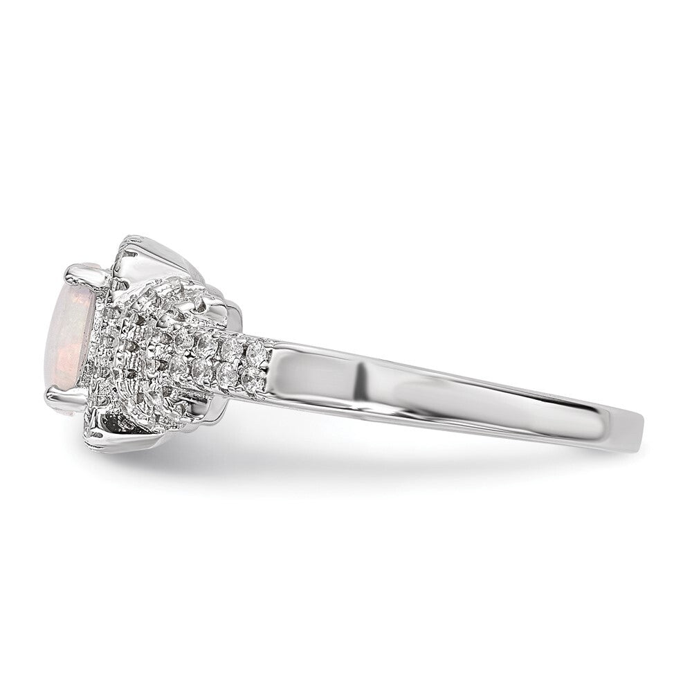 Sterling Silver Cubic Zirconia and Lab Created White Opal Ring SZ 7