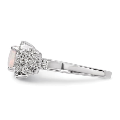 Sterling Silver Cubic Zirconia and Lab Created White Opal Ring SZ 7