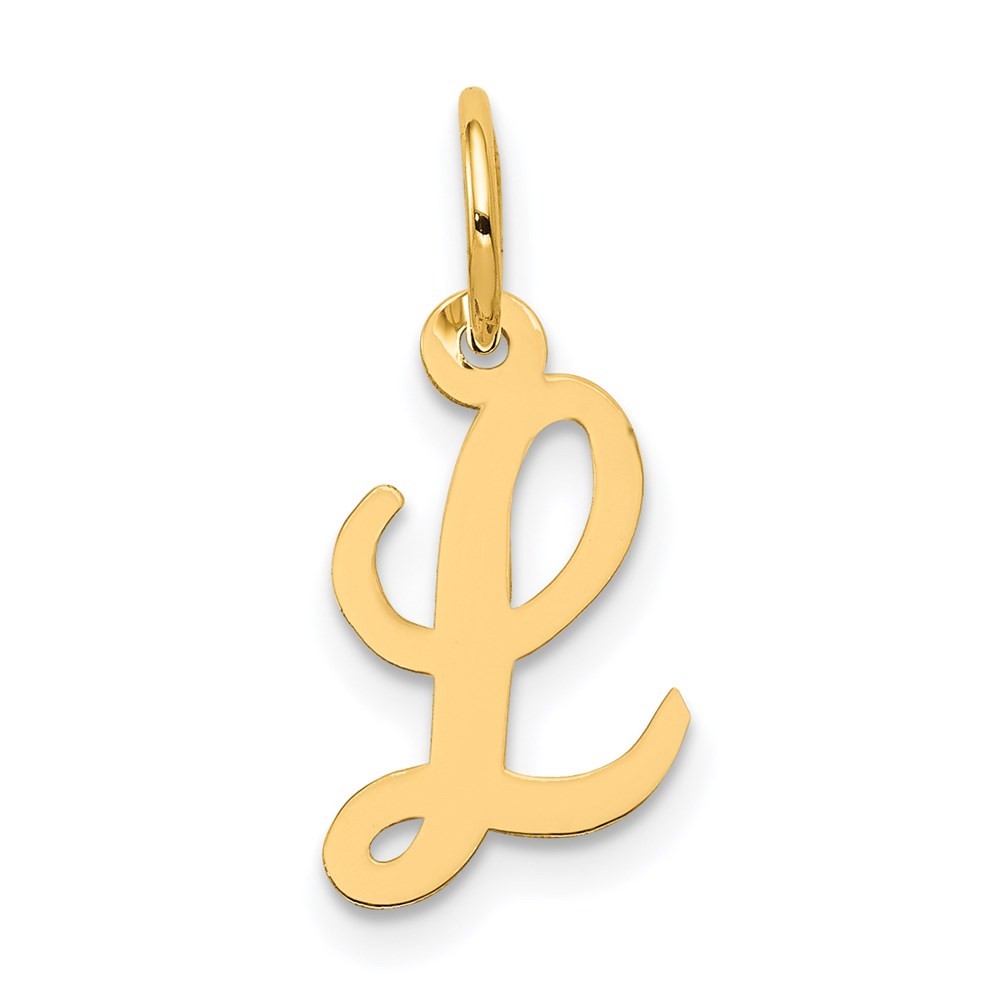 14k Yellow Gold Small Script Letter L Initial Charm Pendant