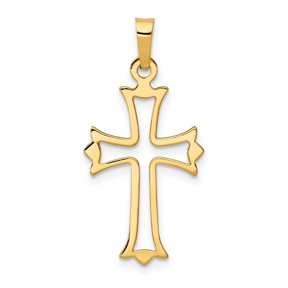 14k Yellow Gold Polished Cut-out Fleur de Lis Cross Pendant