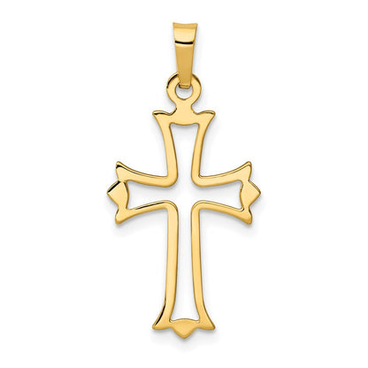 14k Yellow Gold Polished Cut-out Fleur de Lis Cross Pendant