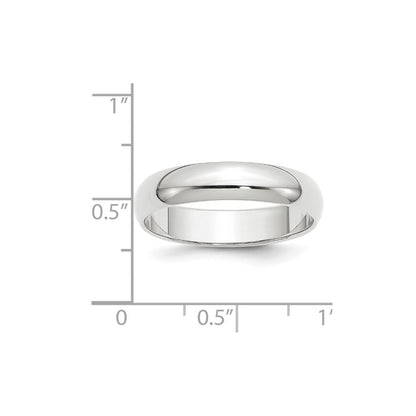 14k White Gold 5mm Half-Round Wedding Band Size 6