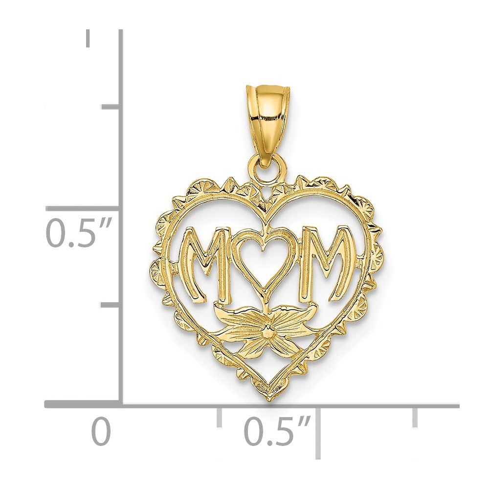 14k Yellow Gold MOM in Heart Charm