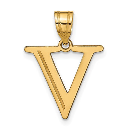 14k Yellow Gold Polished Etched Letter V Initial Pendant for Women