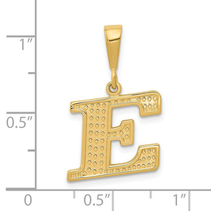 14k Yellow Gold Textured Initial E Charm Pendant for Women