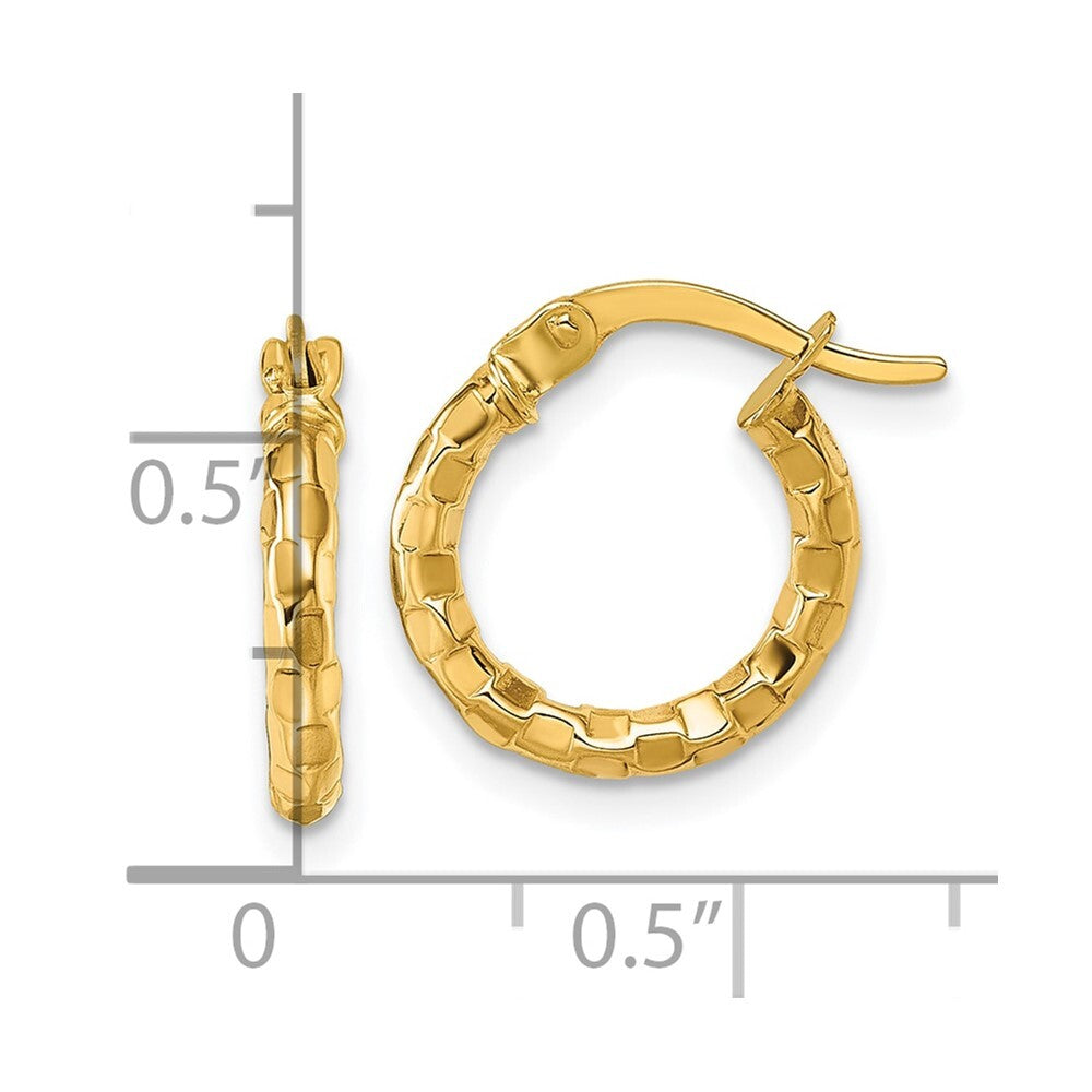14k Yellow Gold Polished 2.3 x 14mm Textured Tube Hoop Earrings Gift for Women