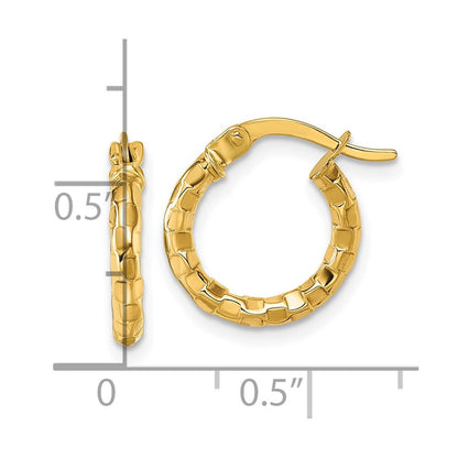 14k Yellow Gold Polished 2.3 x 14mm Textured Tube Hoop Earrings Gift for Women