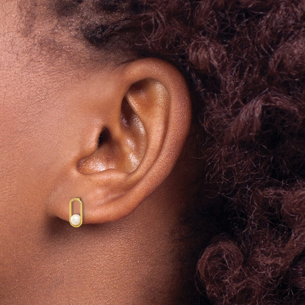 14k Yellow Gold Freshwater Cultured Pearl Stud Earrings Gift for Women