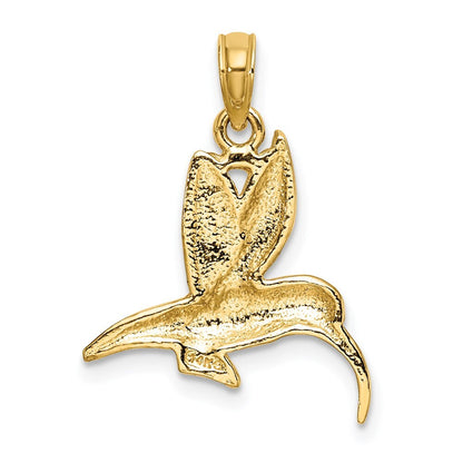 14k Yellow Gold Textured Hummingbird Flying Charm Pendant for Women
