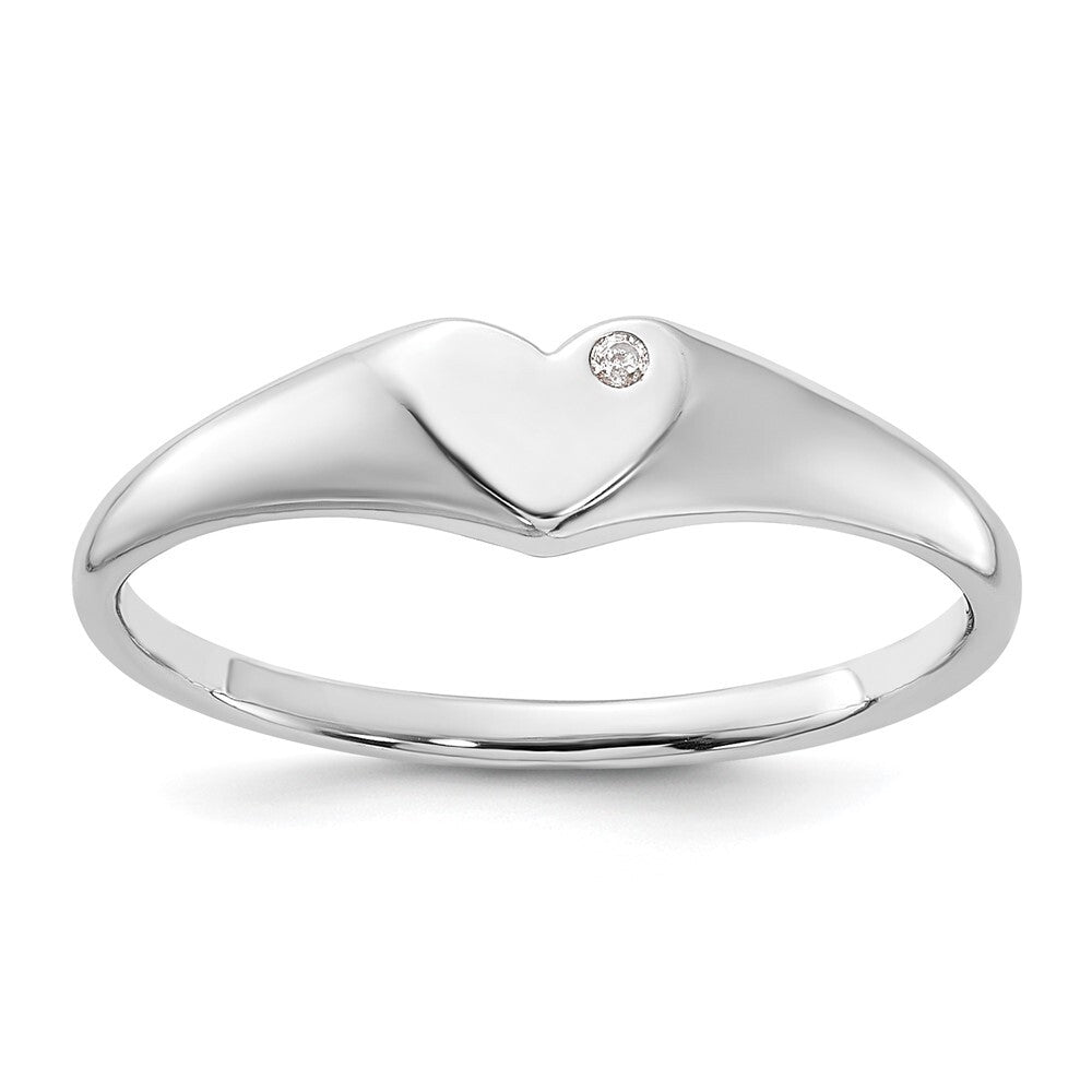Sterling Silver Rhodium-plated CZ Heart Signet Ring Size 7