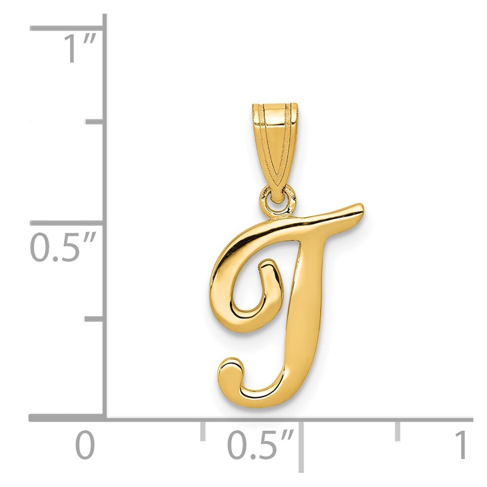 14k Yellow Gold Script Letter T Initial Pendant for Women