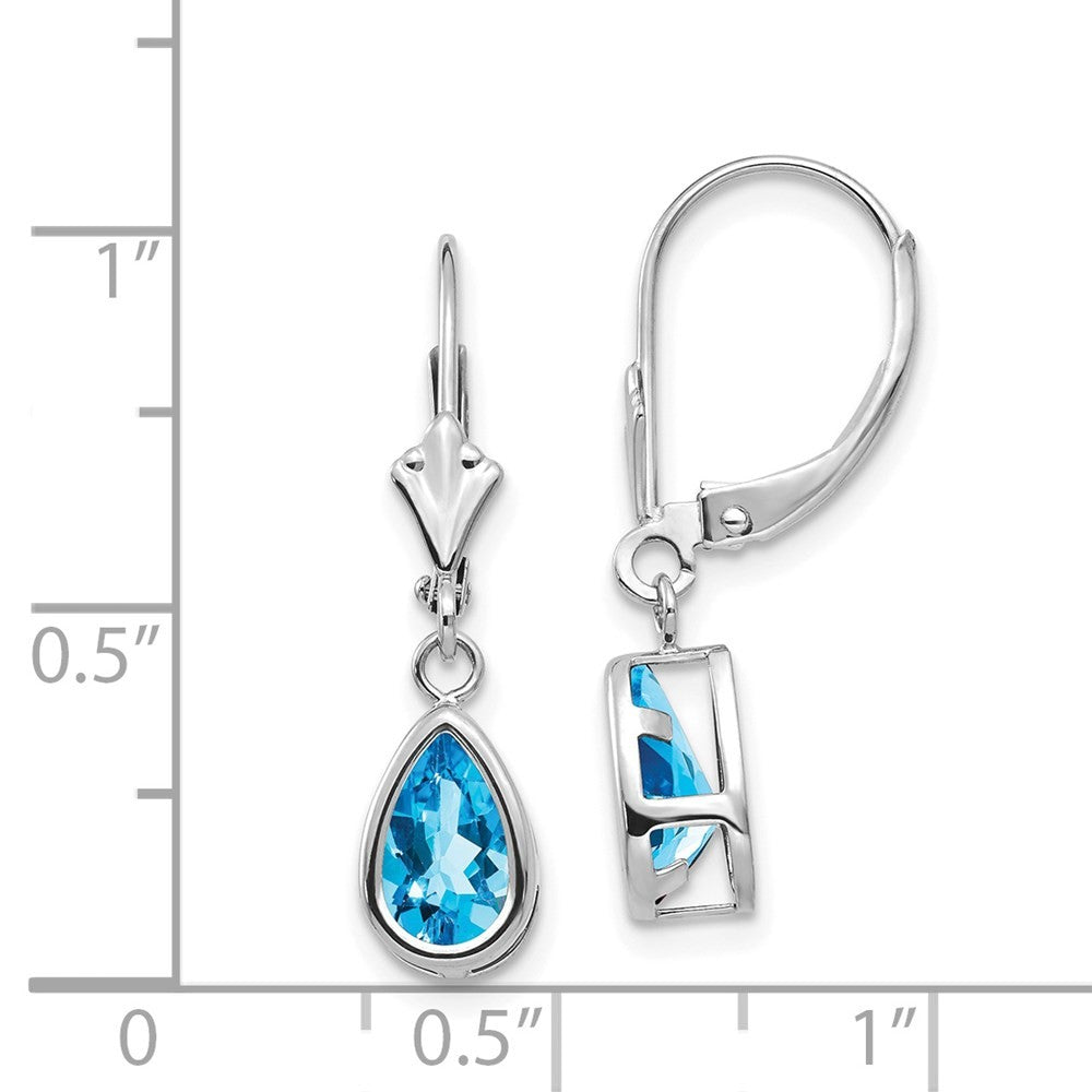 14k White Gold 8x5mm Pear Blue Topaz Drop Dangle Earrings