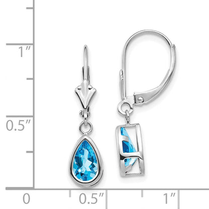 14k White Gold 8x5mm Pear Blue Topaz Drop Dangle Earrings