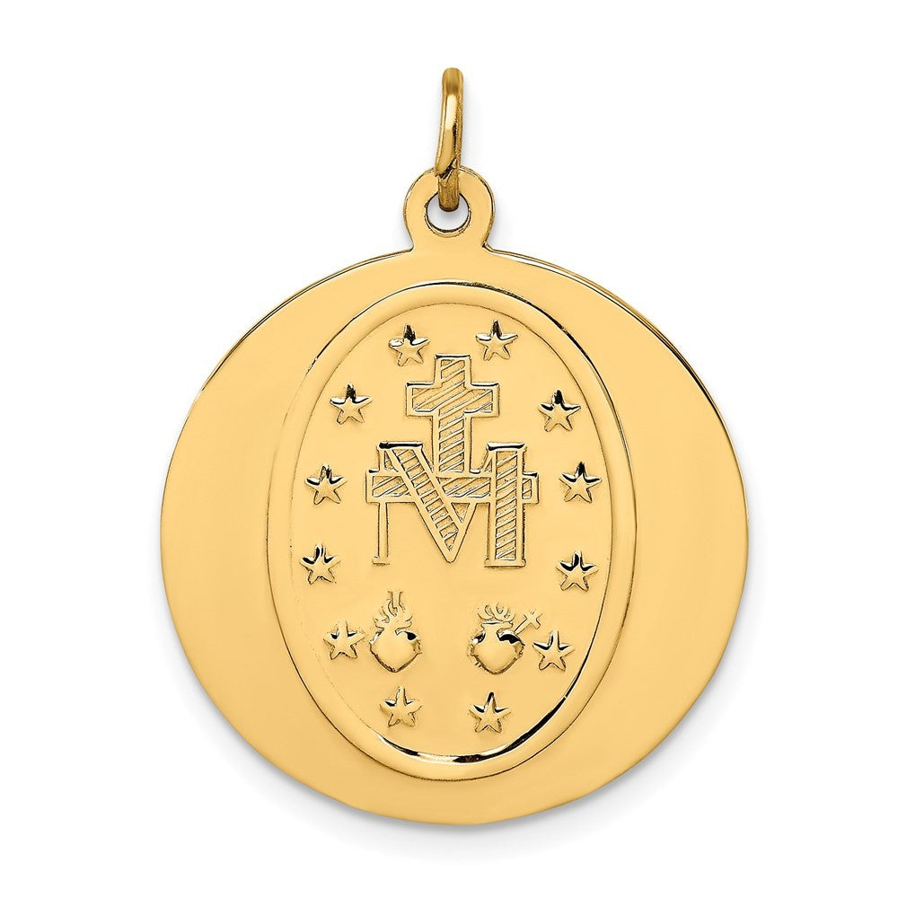 14k Yellow Gold Solid Polished Satin Large Round Miraculous Medal