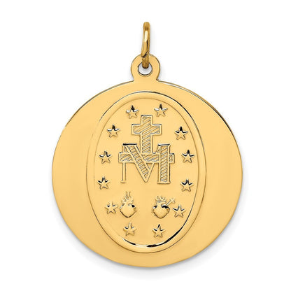 14k Yellow Gold Solid Polished Satin Large Round Miraculous Medal