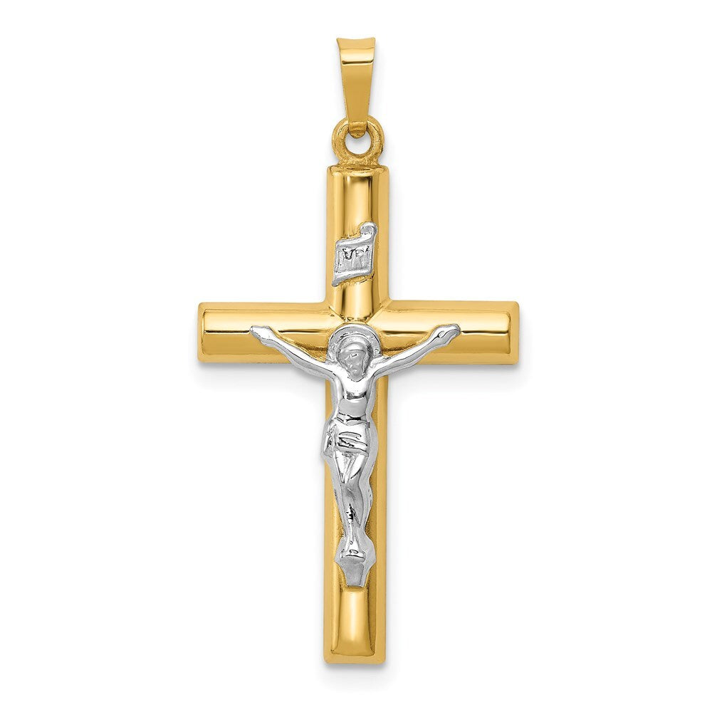 14k Two-tone Gold INRI Hollow Crucifix Pendant for Women