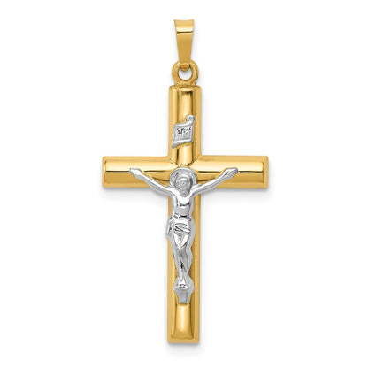 14k Two-tone Gold INRI Hollow Crucifix Pendant for Women