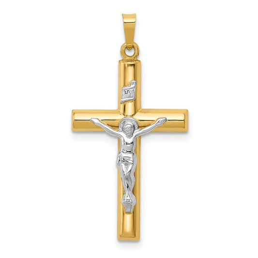 14k Two-tone Gold INRI Hollow Crucifix Pendant for Women