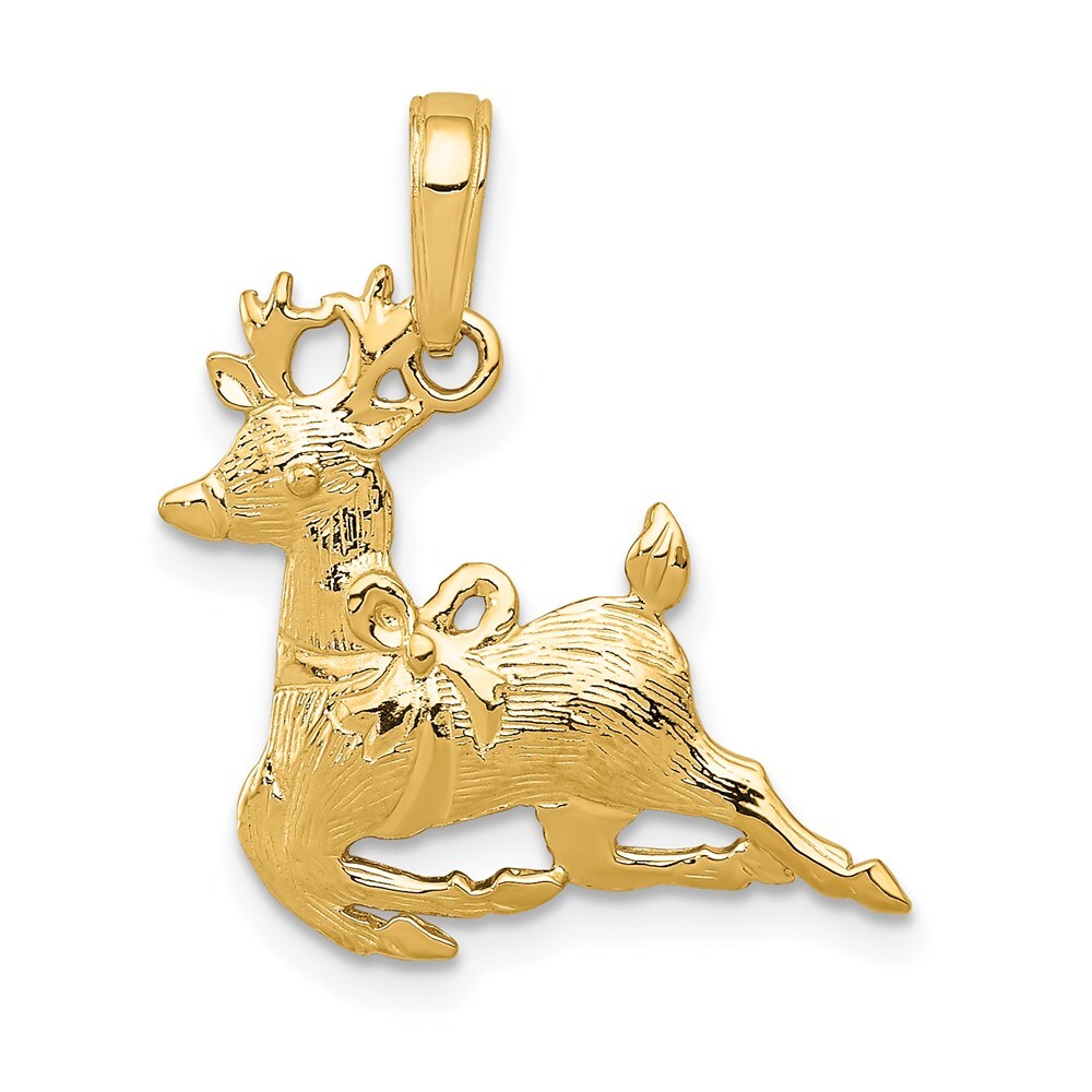 14k Yellow Gold Polished Reindeer Pendant for Women