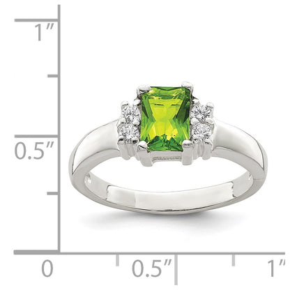 Sterling Silver Lime Green & White Cubic Zirconia Ring Size 7