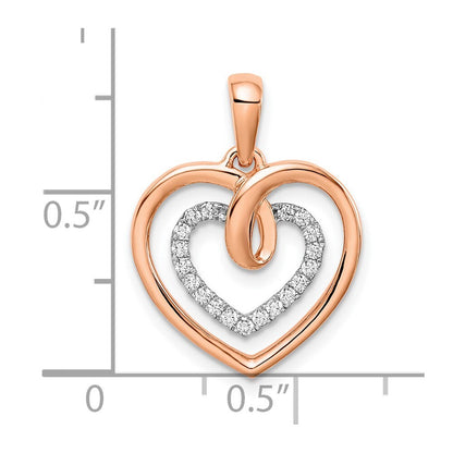 14k Two-tone Gold White and Rose Heart Diamond Pendant for Women