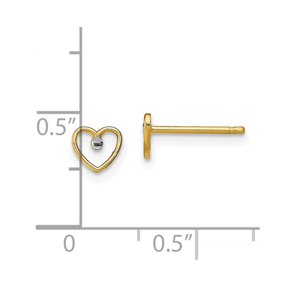 14k Yellow Gold Rhodium Diamond-Cut Heart Stud Earrings Gift for Women