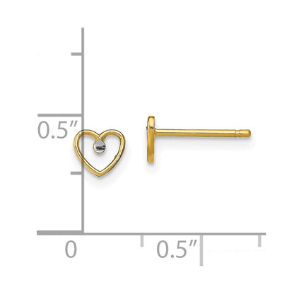14k Yellow Gold Rhodium Diamond-Cut Heart Stud Earrings Gift for Women