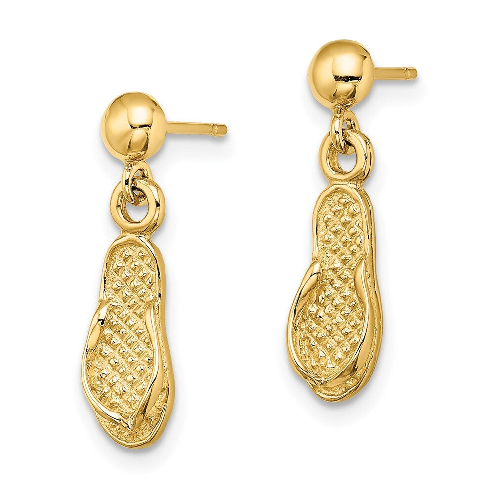 14k Yellow Gold Flip Flop Dangle Earrings Gift for Women