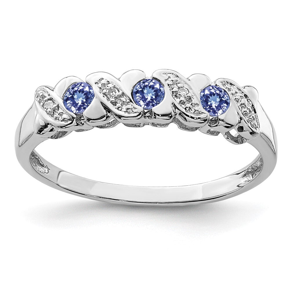Sterling Silver Rhodium Tanzanite & Diamond Ring Size 7